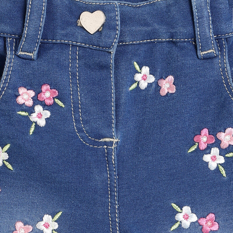 Girls Medium Blue Floral Jeans image number 2